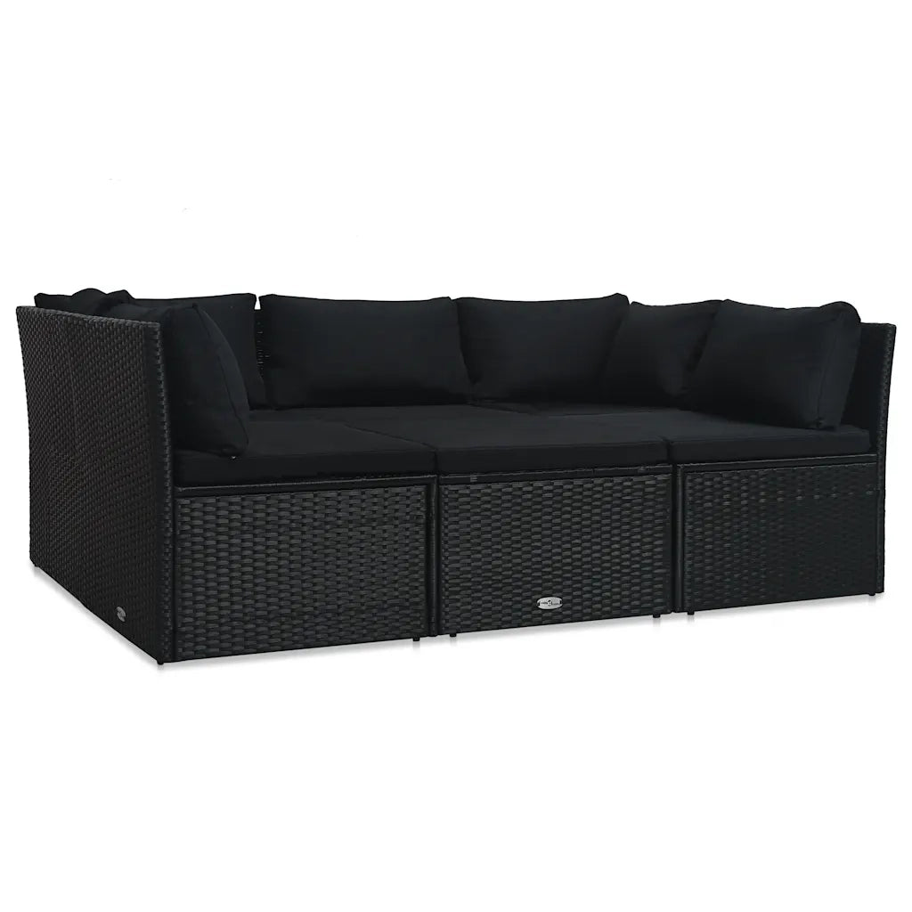 Set Divani da Giardino 4 pz con Cuscini in Polyrattan Nero cod mxl 67181
