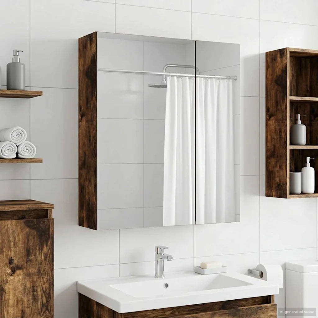 Mobiletto per specchio da bagno Rovere fumé 60 x 14,5 x 70 cm
