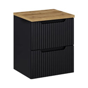 Set da bagno sospeso VANO 50cm: mobile sotto lavabo con cassetti scanalati + piano per lavabo effetto rovere chiaro
