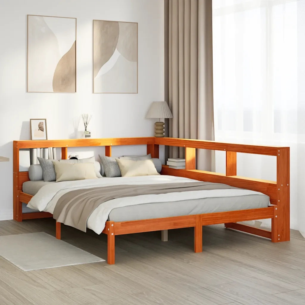 Letto Libreria senza Materasso-Struttura Letto con contenitore Marrone Cera 140x200 cm in Pino 162491