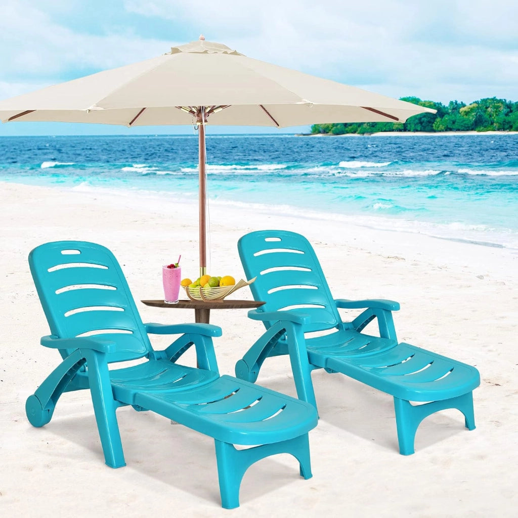 Lettino Pieghevole Prendisole con Ruote, Sdraio Pieghevole con Schienale Regolabile e Poggiapiedi Pieghevole, Per Giardino, Piscina e Spiaggia，3 Colori (Turchese)