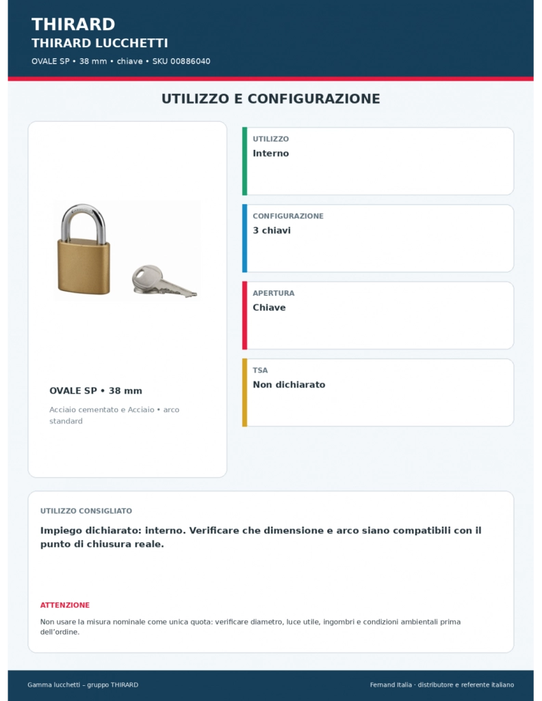 Lucchetto ovale 38 mm, arco in acciaio cementato, 3 chiavi – Serrurerie de Picardie
