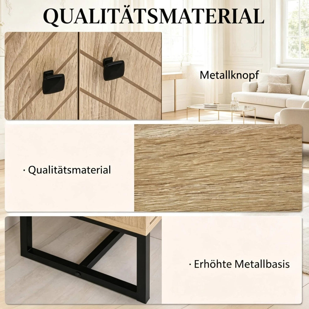 Credenza 80x29，5x80 cm MDF metallo nero e legno naturale per sala da pranzo