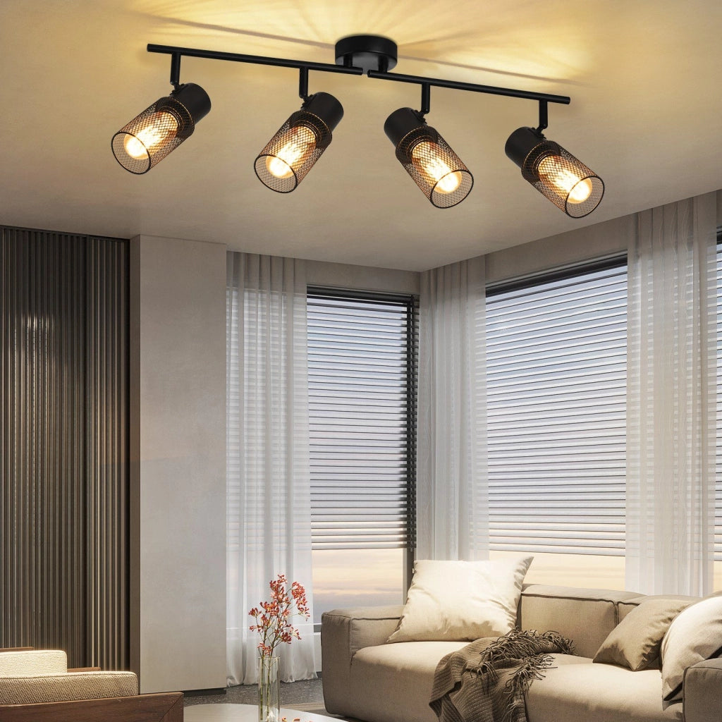 ZMH Faretto da soffitto neri 4 luci E27 pivotanti 330° stile industriale moderno per salotto camera senza lampadina