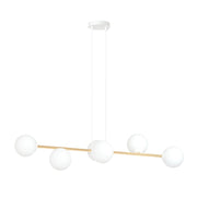 Lampada a sospensione Gravity in acciaio oro e vetro bianco