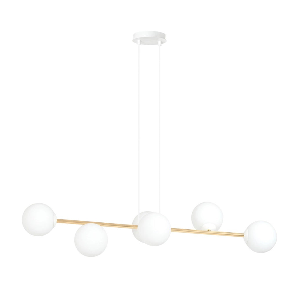Lampada a sospensione Gravity in acciaio oro e vetro bianco