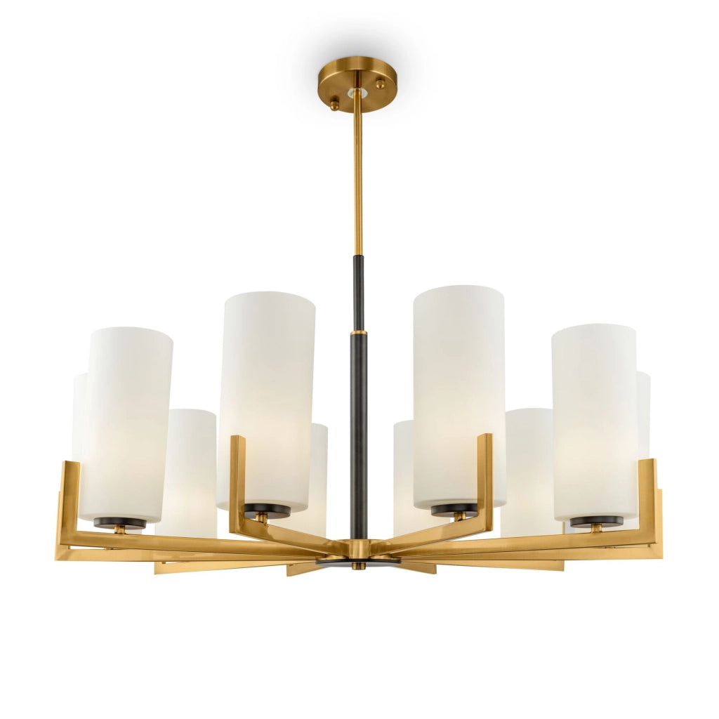 Maytoni Lampadario contemporaneo Fortano 10 luci E27 ottone metallo diffusore vetro bianco