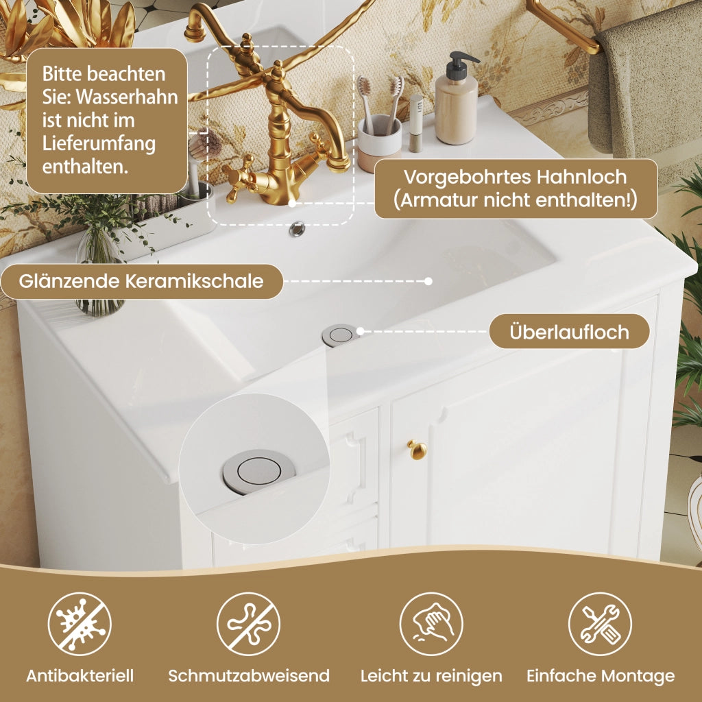 MOBILE BAGNO 76,5x47x87,5 cm con lavabo in ceramica bianco MDF