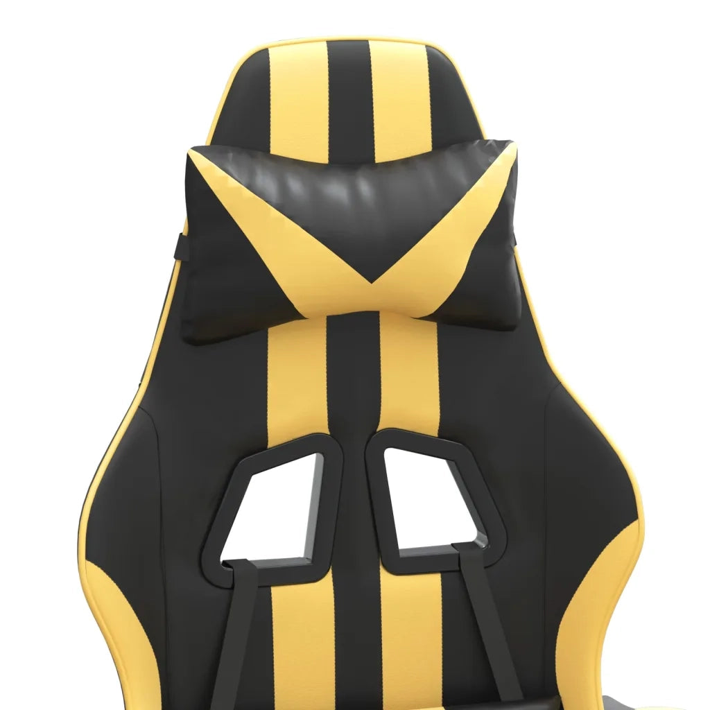 Sedia da Gaming Girevole con Poggiapiedi Nero e Oro Similpelle cod mxl 66596