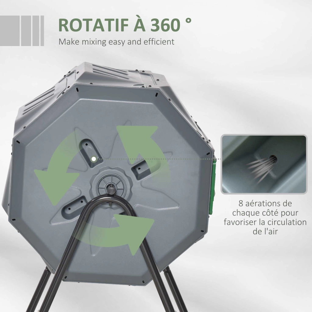 Compostatore 360¡ã a Doppia Camera ¨C zephmum ¨C 160L Acciaio PP Grigio