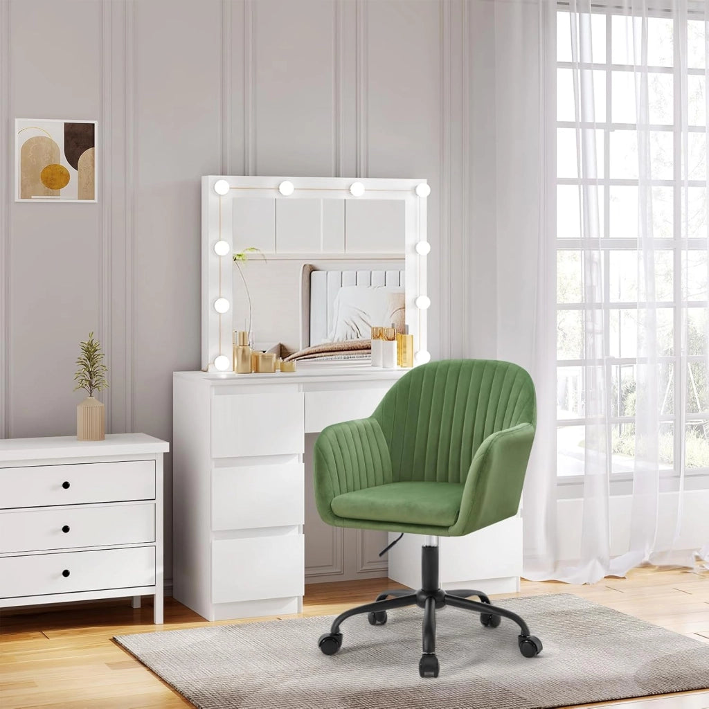 Sedia da Ufficio, Sedia da Toeletta, Poltrona Ergonomica, Ampia, in Velluto Imbottita, Regolabile in Altezza per Ufficio e Camera da Letto, Verde, BS166gn