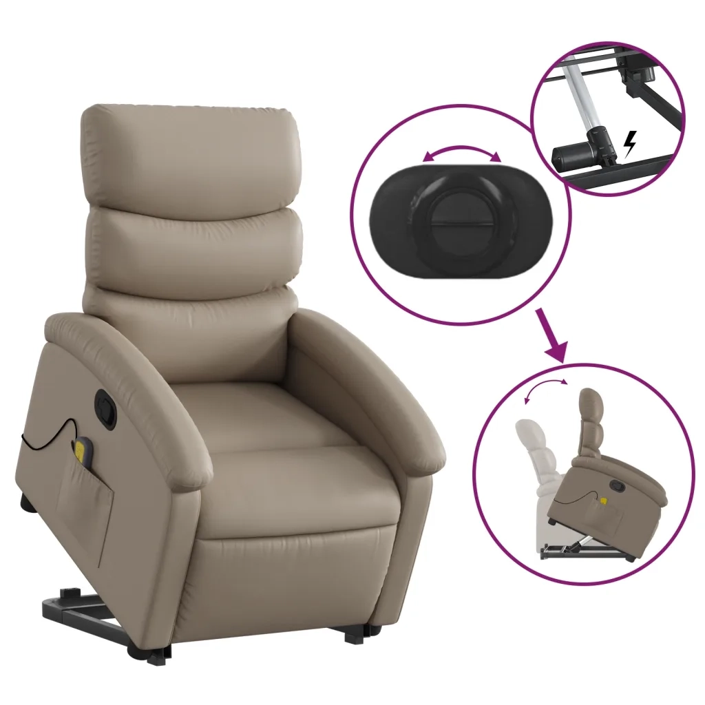 Poltrona Alzapersone Massaggi Reclinabile Cappuccino Similpelle 3204053
