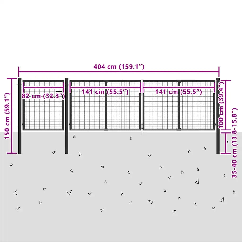 Cancello per Giardino in Acciaio 400x100cm Antracite
