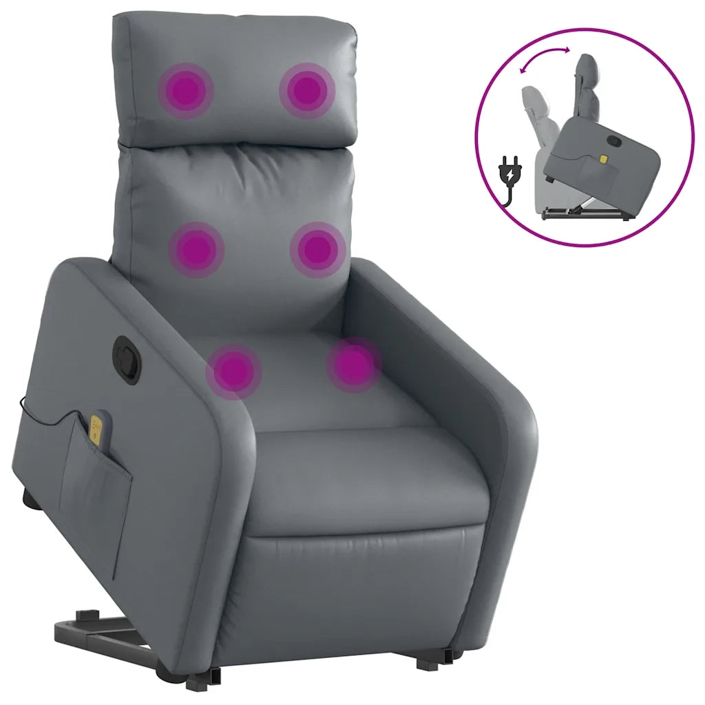 Poltrona | Sedia Relax Alzapersona Reclinabile Massaggio Grigio Similpelle