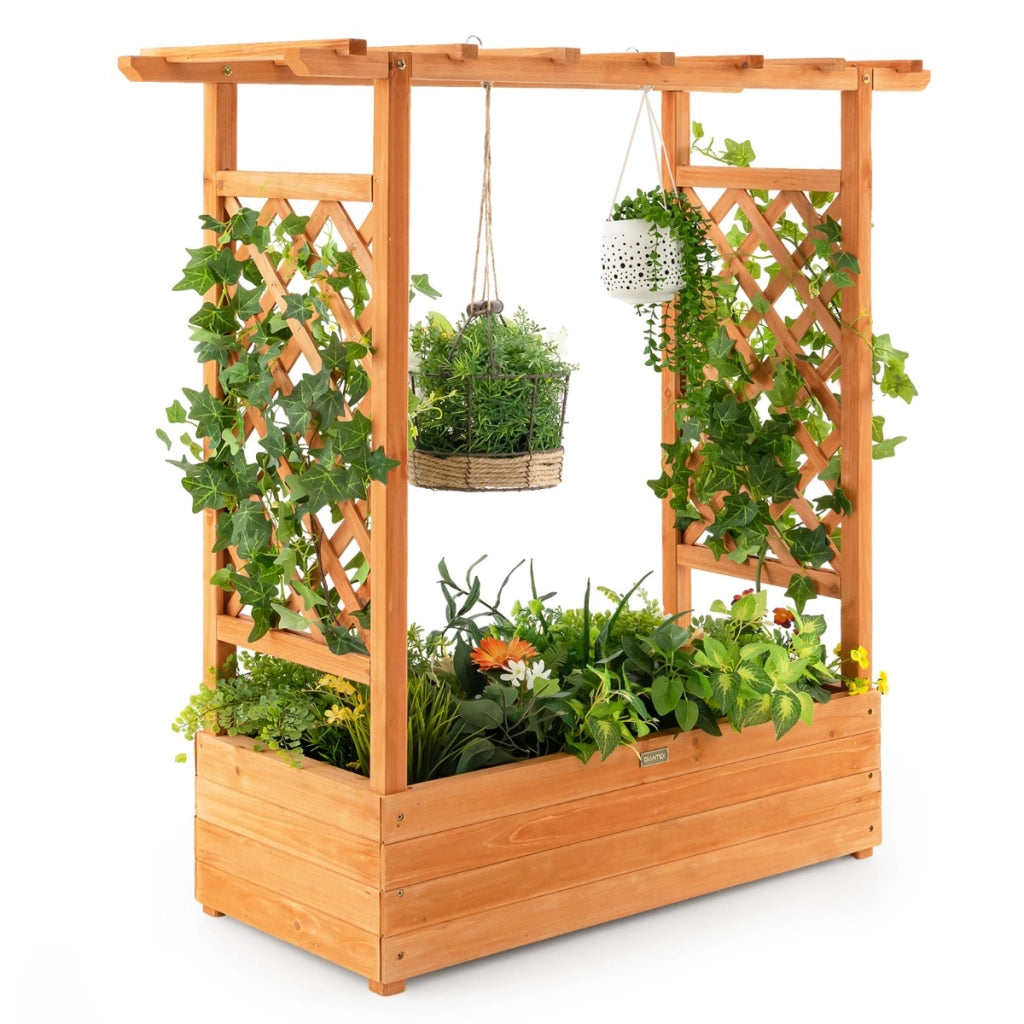 Letto rialzato da giardino con grigliato ad arco, Fioriera in legno da interno esterno Arancione-Fioriere
