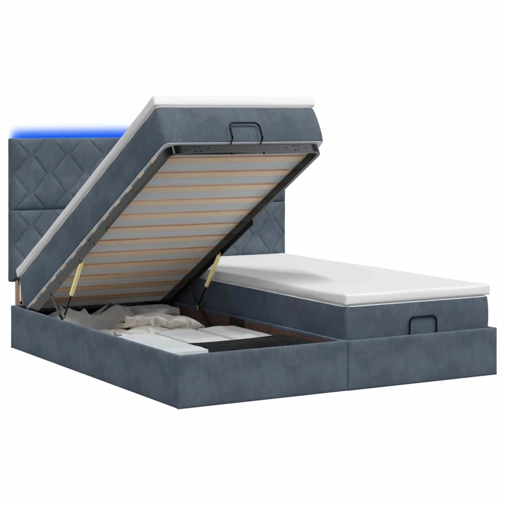 Letto Ottomano con Materasso e LED Grigio Scuro 160 x 200 cm 3458509