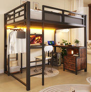 Letto a soppalco 140x200 cm con scrivania, LED, USB e ripiani