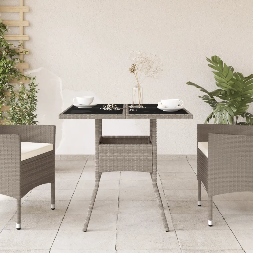 Tavolo Giardino | Tavolino da esterno Piano Vetro Grigio Chiaro 80x80x75cm Polyrattan