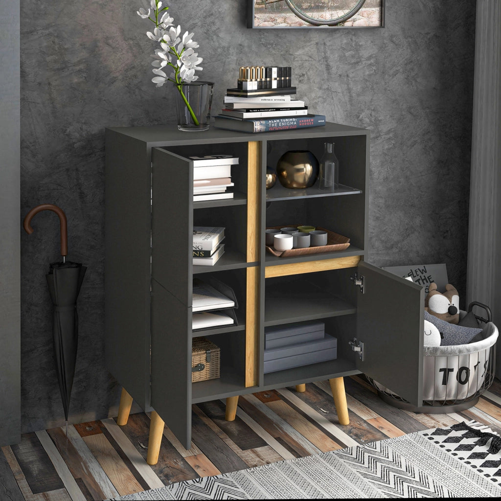 Armadio con ripiani regolabili e piedi in legno massello ¨C Minimal ¨C Grigio scuro 70x40x96 cm