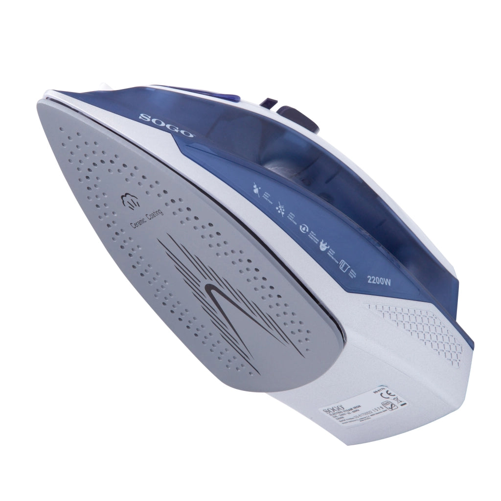 Ferro da stiro a vapore elettrico 2200W, piastra ceramica, serbatoio 250ml, vapore verticale stiratura - SOGO