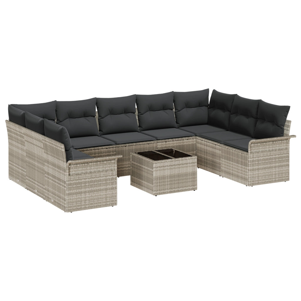 Set Divano da Giardino da 10 Pezzi con Cuscini Grigio Polyrattan