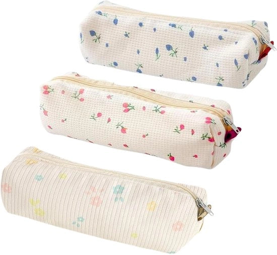 Etui 3 in 1 per materiali scolastici, trucco o strumenti da disegno Etui per ragazze studentesse (fiori rosa, fiori blu, margherita)