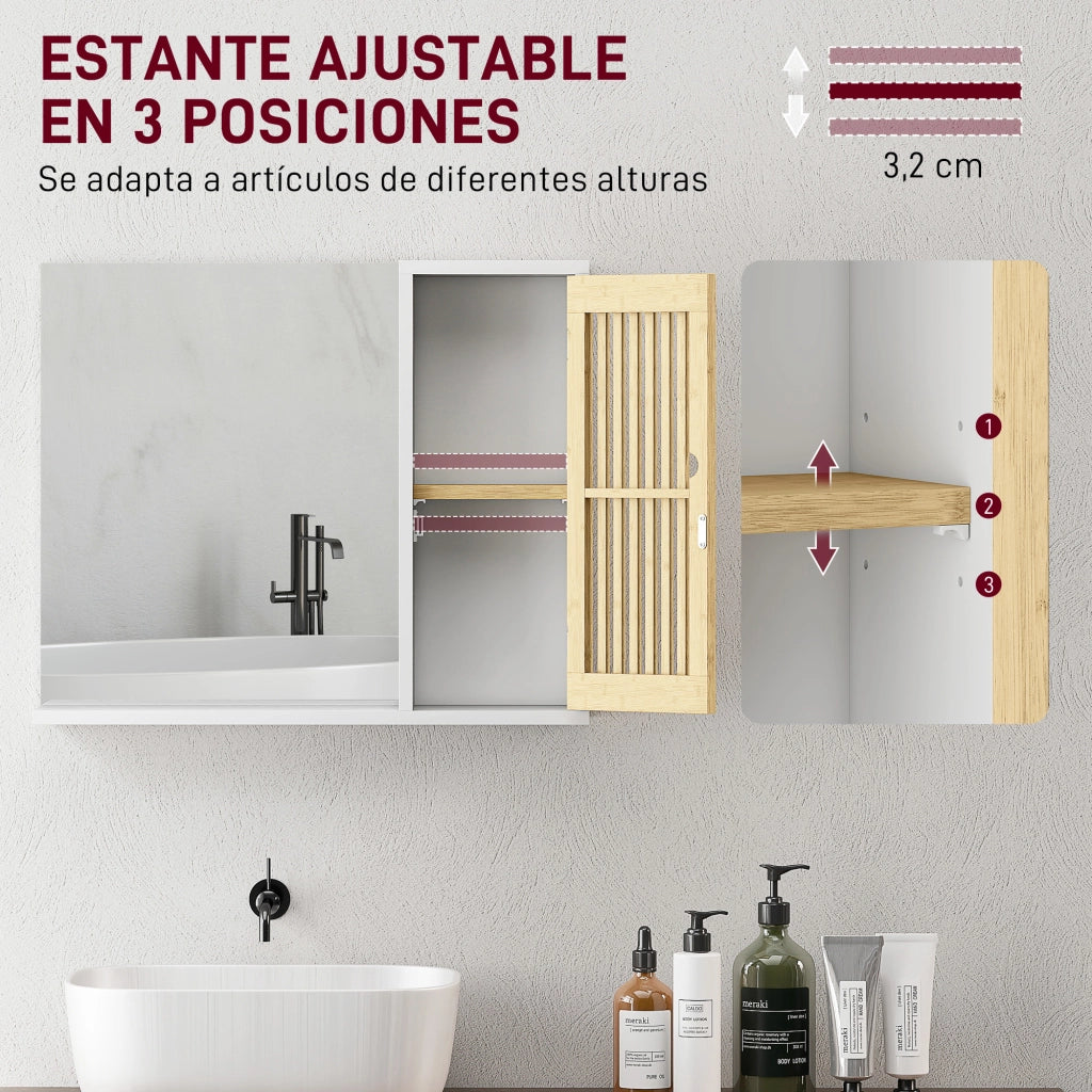 Specchio da Bagno con Ante e Ripiani ¨C zephmum ¨C 60x50 cm Bamb¨´ Bianco e Naturale