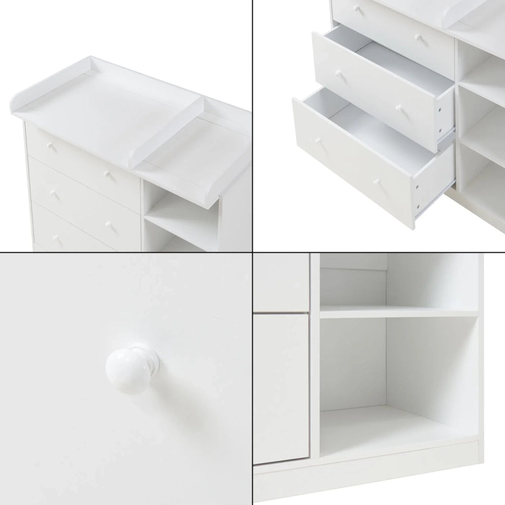 Cassettiera pratico mobile contenitore per ingresso soggiorno o spogliatoio con fasciatoio in MDF bianco 03_0009321