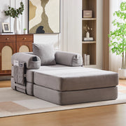 Divano modulare con cuscino e tasca laterale, design ergonomico per soggiorno, in velluto a coste grigio chiaro