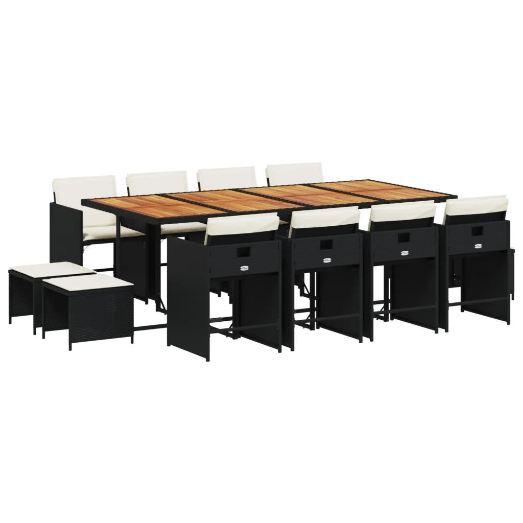 Set da Pranzo da Giardino 13pz con Cuscini Nero in Polyrattan 3277934