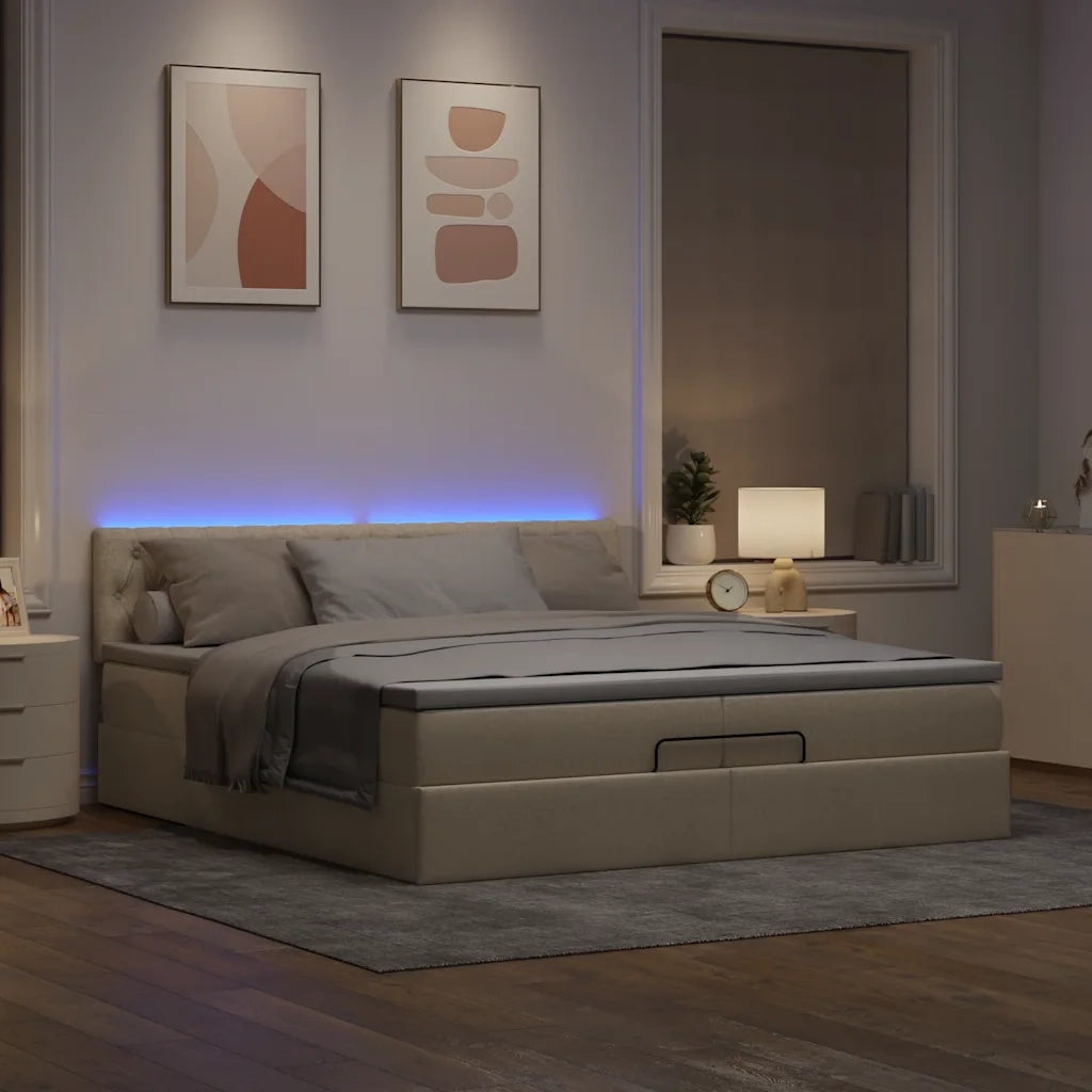 vidaXL Struttura Letto Pouf con Materassi Crema 200x200 cm in Tessuto