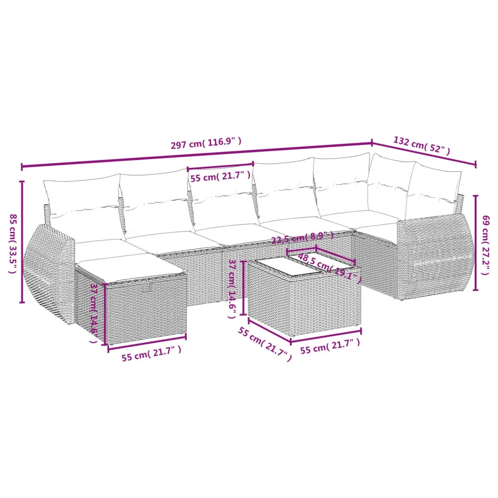 Set Divano da Giardino 8pz con Cuscini Grigio Chiaro Polyrattan 3264138
