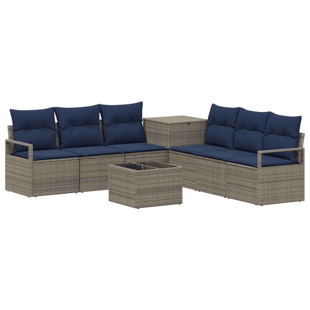 Set di divani 8 pz Grigio e Blu Navy Rattan sintetico e Acciaio 3448169