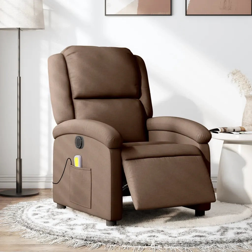 Poltrona Massaggiante | Sedia Relax Reclinabile Elettrica Marrone in Tessuto