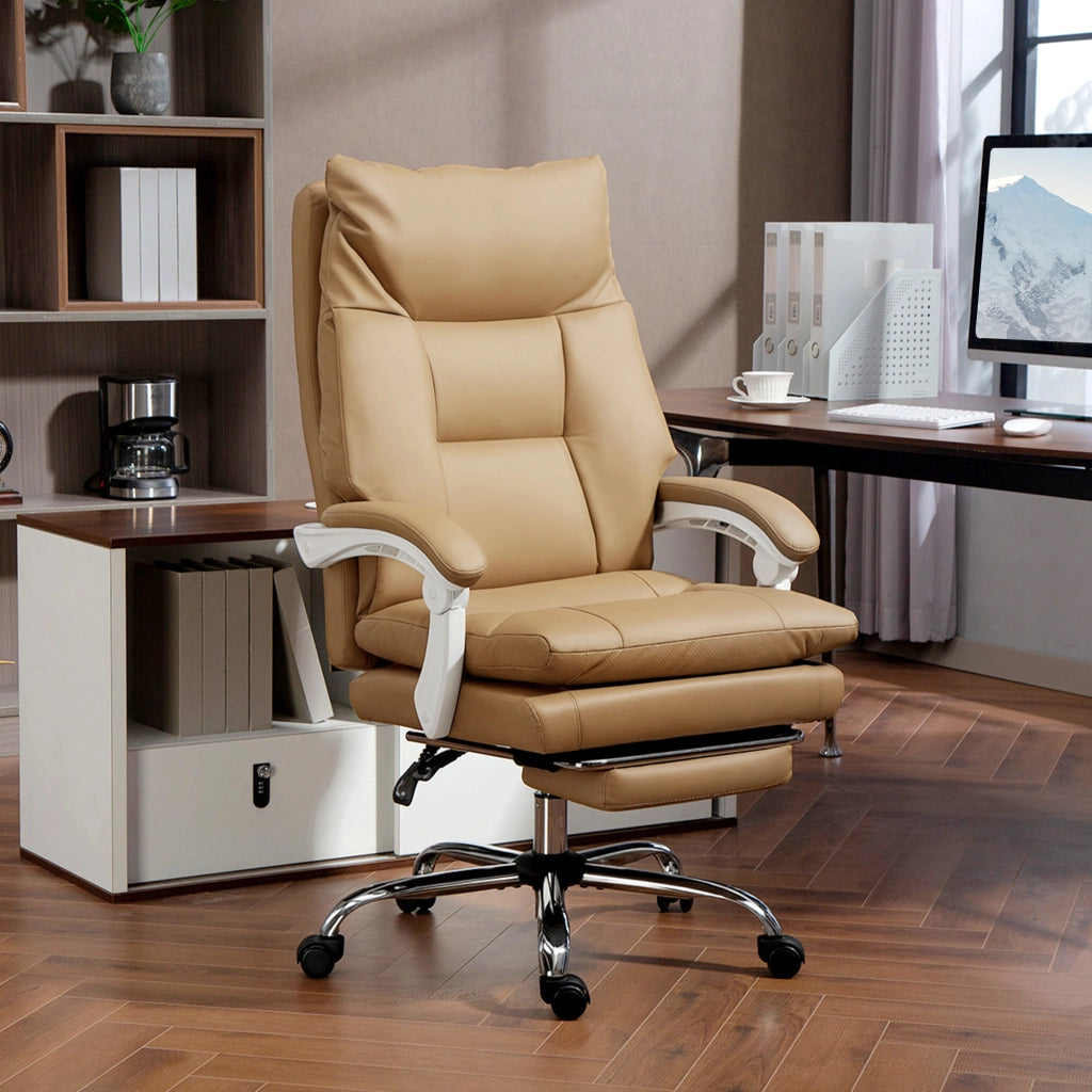 Sedia da ufficio ergonomica ¨C Minimal ¨C schienale regolabile, supporto lombare, poggiapiedi, marrone chiaro