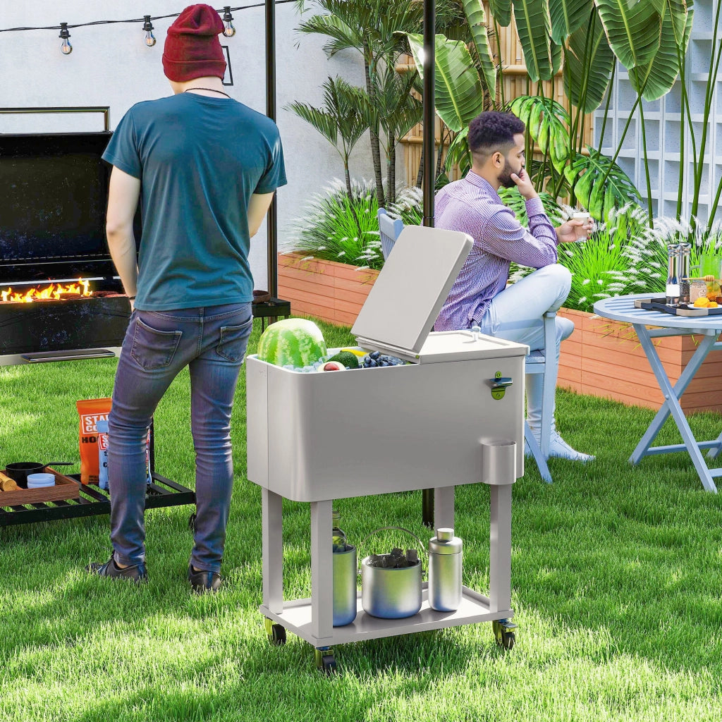 Carrello Refrigeratore con Ruote e Ripiano 56L per Giardino e Terrazza ¨C zephmum ¨C 67x35x80 cm Grigio