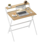 Scrivania Pieghevole con Ripiano per Monitor, 81.5x62x86.5 cm, Legno e Bianco