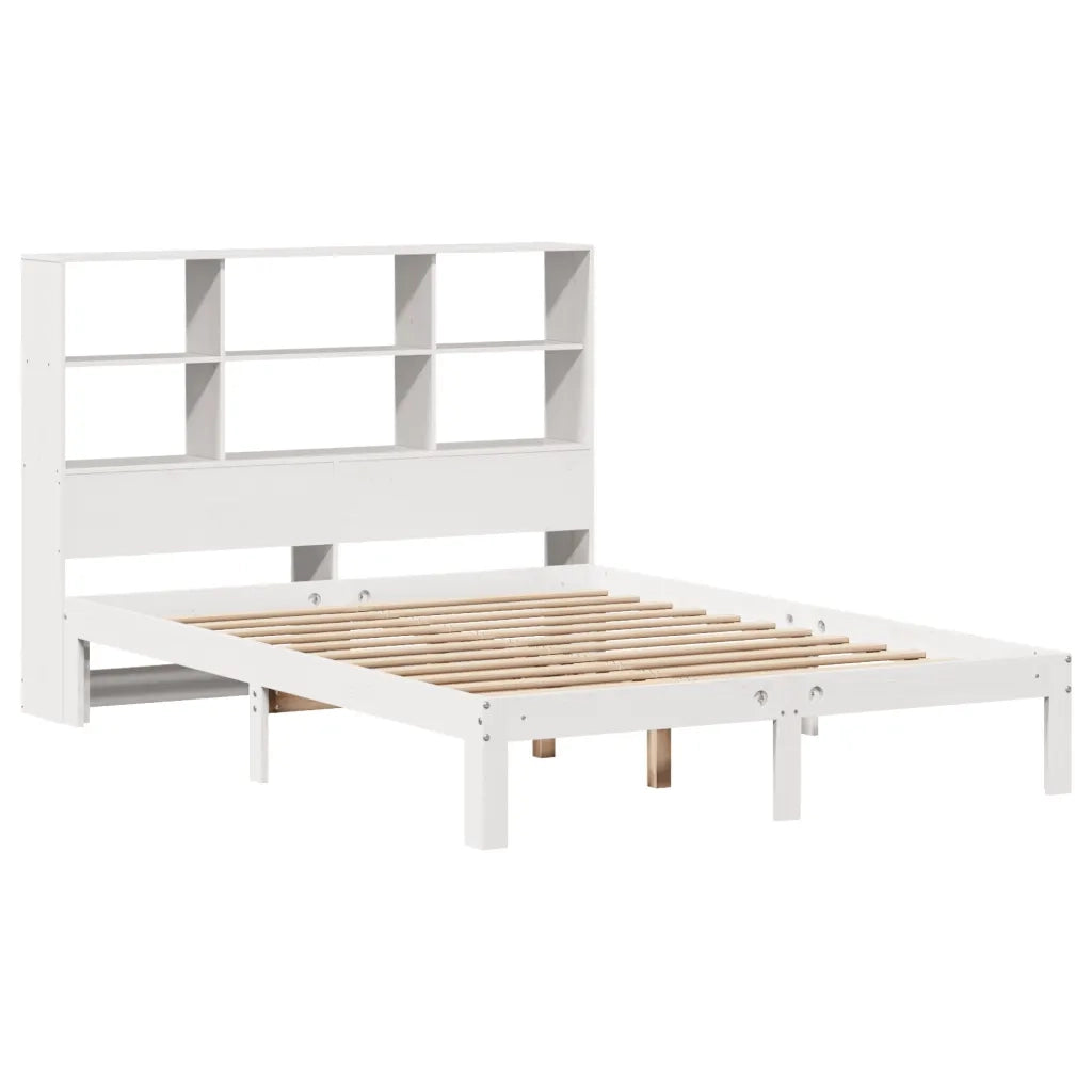 Letto Libreria senza Materasso-Struttura Letto con contenitore Bianco 140x190 cm Legno di Pino 259300