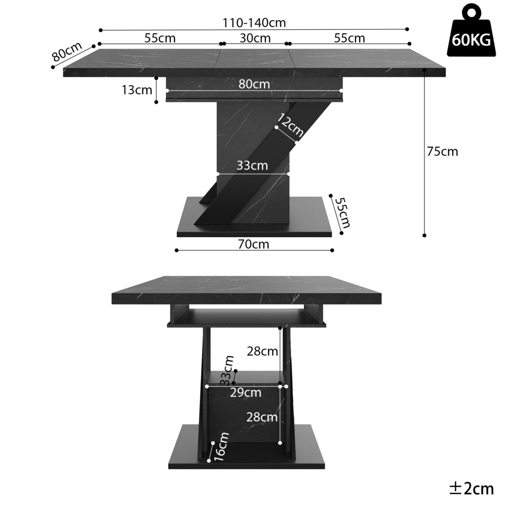 Tavolo da pranzo allungabile 110-140x80x75 cm in MDF nero