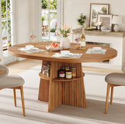 Tavolo da pranzo rotondo allungabile 110-150x110x77;5 cm con ripiano; effetto noce