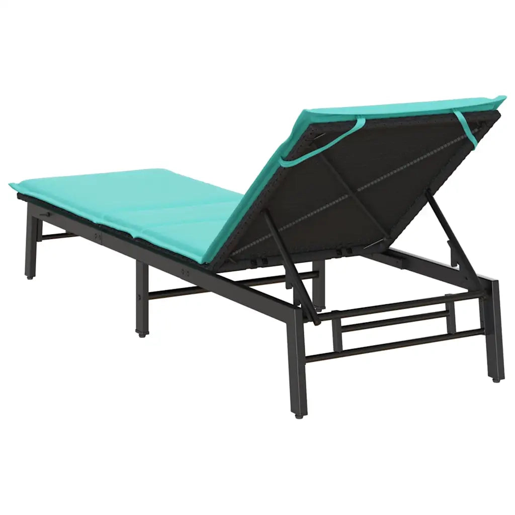 Lettino Prendisole | Sdraio da giardino | Lettino da sole con Cuscino Nero in Polyrattan