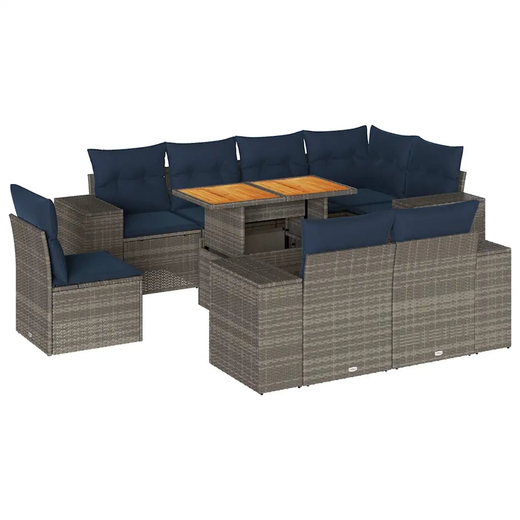 vidaXL Set Divano da Giardino 9 pz con Cuscini Grigio in Polyrattan