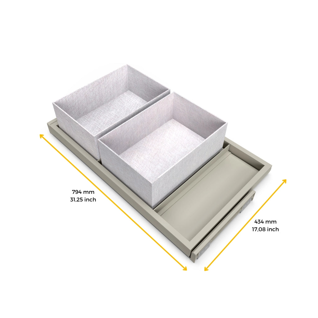 Kit 2 Cestelli e Vassoio per Amadio Regolabile 800 mm Emuca Grigio Pietra