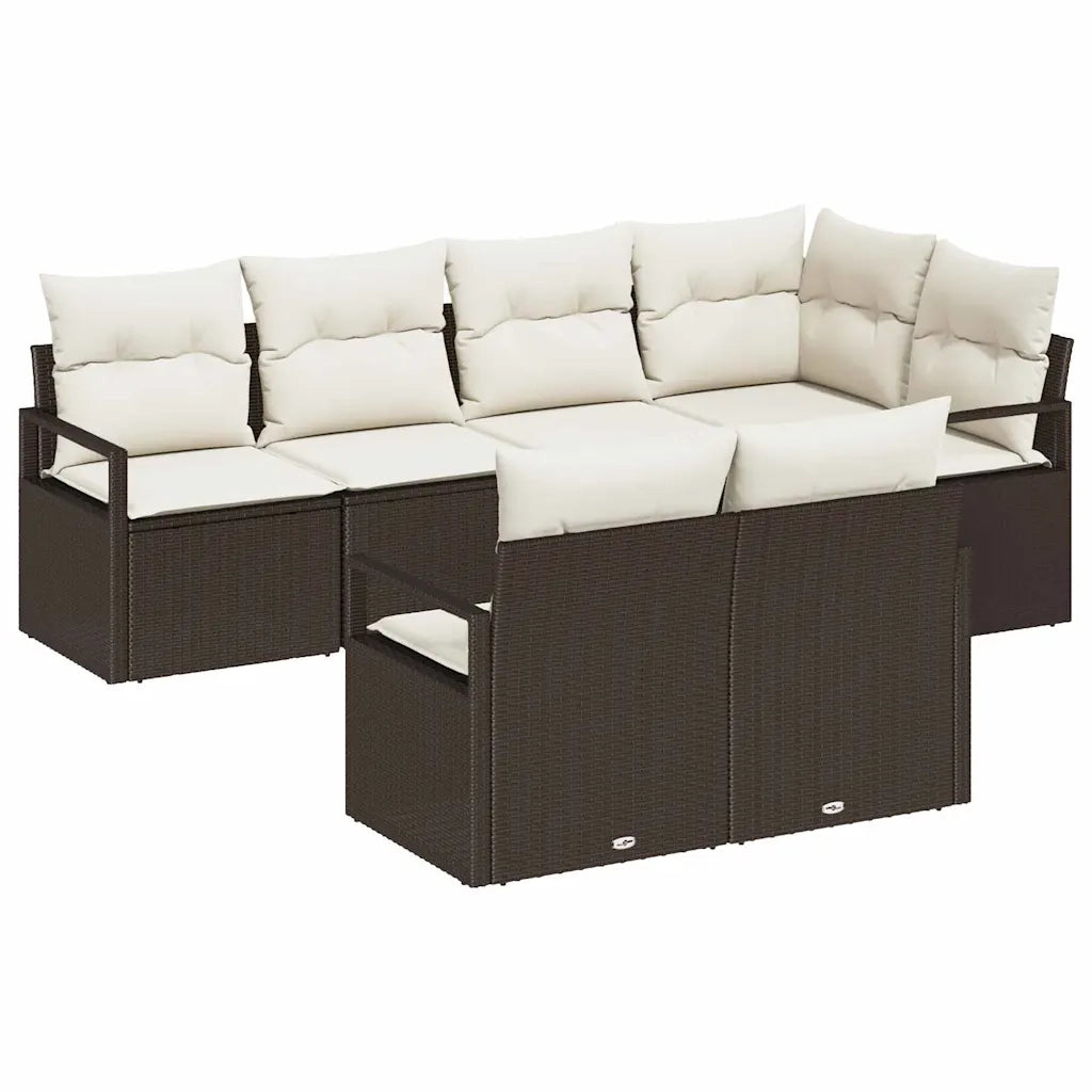 Set Divano da Giardino 7 pcs Marrone e bianco polyrattan