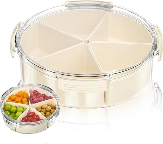 Piatto da snack con coperchio - Tavolo per snack e frutta - 5 cesti - Contenitore di snack in plastica con coperchio
