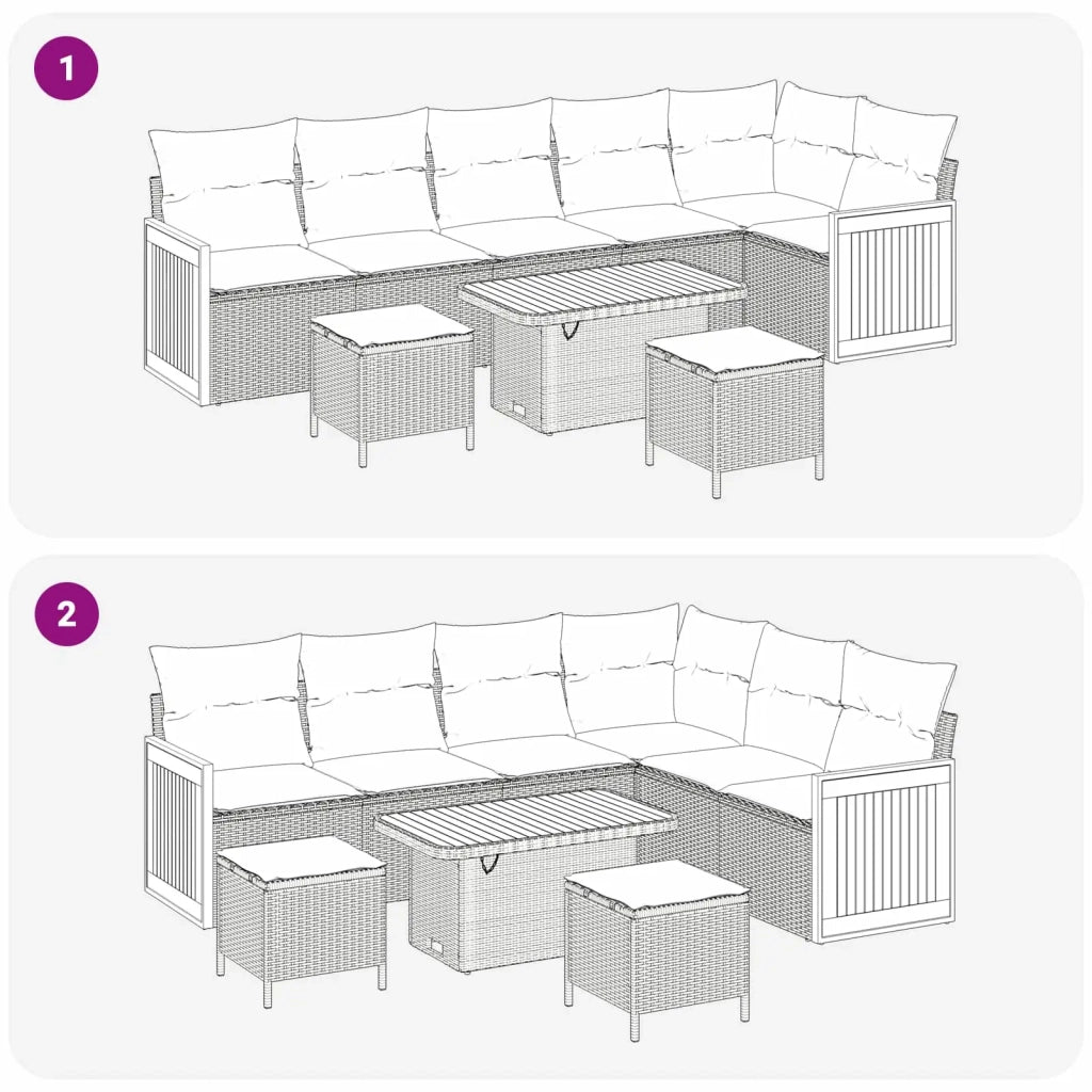 Set Divano da Giardino con cuscino 9 pcs Beige e Crema 3363196