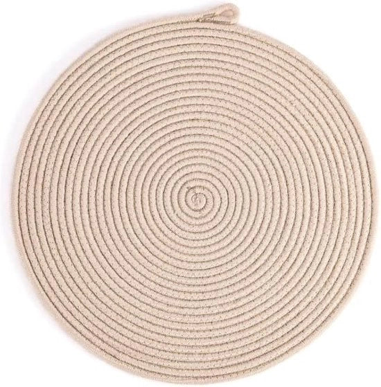 Piatto di stoffa rotondo beige da appendere - 35 cm - per decorazione tavola da pranzo e tavola esterna - Piatto di stoffa rimovibile - Piatto antiscivolo - Grande per tavola da cucina.