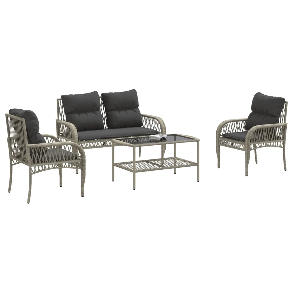 Set Divano da Giardino 4 pz con Cuscini-Sofa da Giardino-Divanetto da esterno Grigio Chiaro Polyrattan 613413