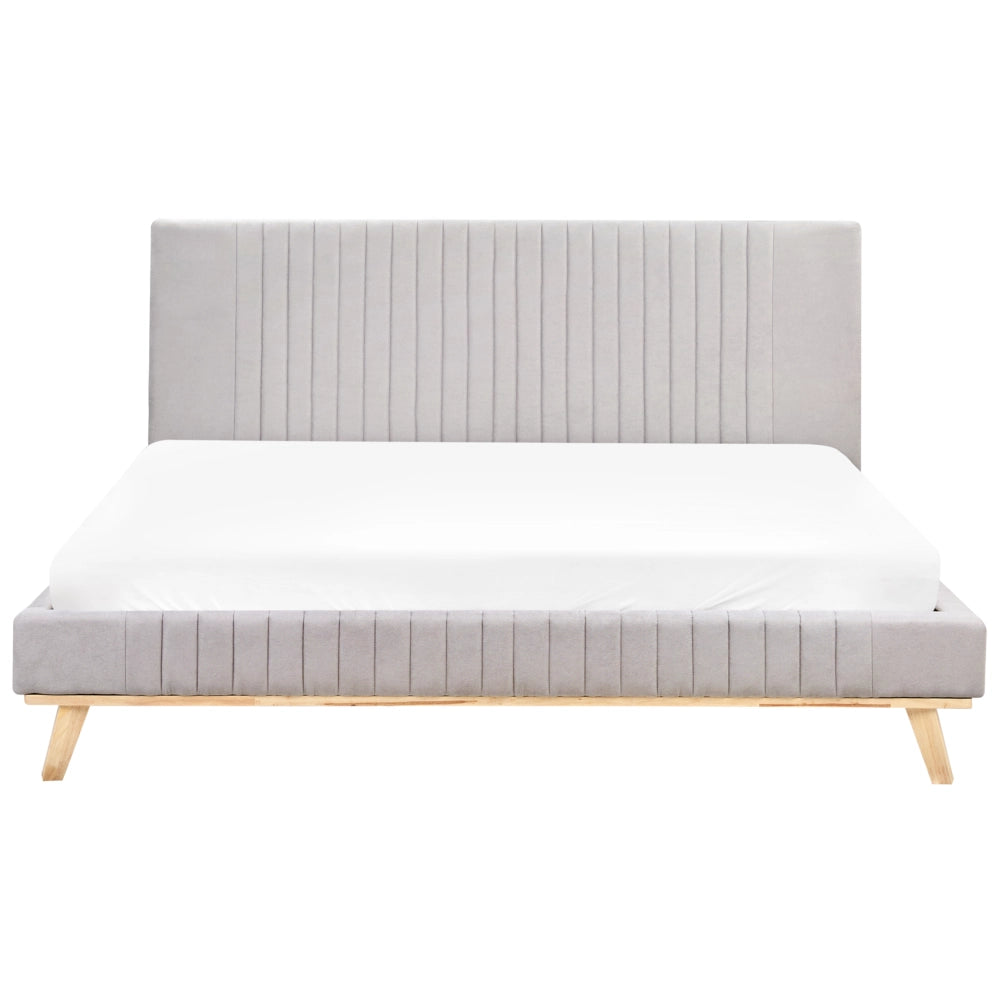 Letto matrimoniale in ciniglia grigio chiaro 180 x 200 cm struttura imbottita testiera trapuntata a canale