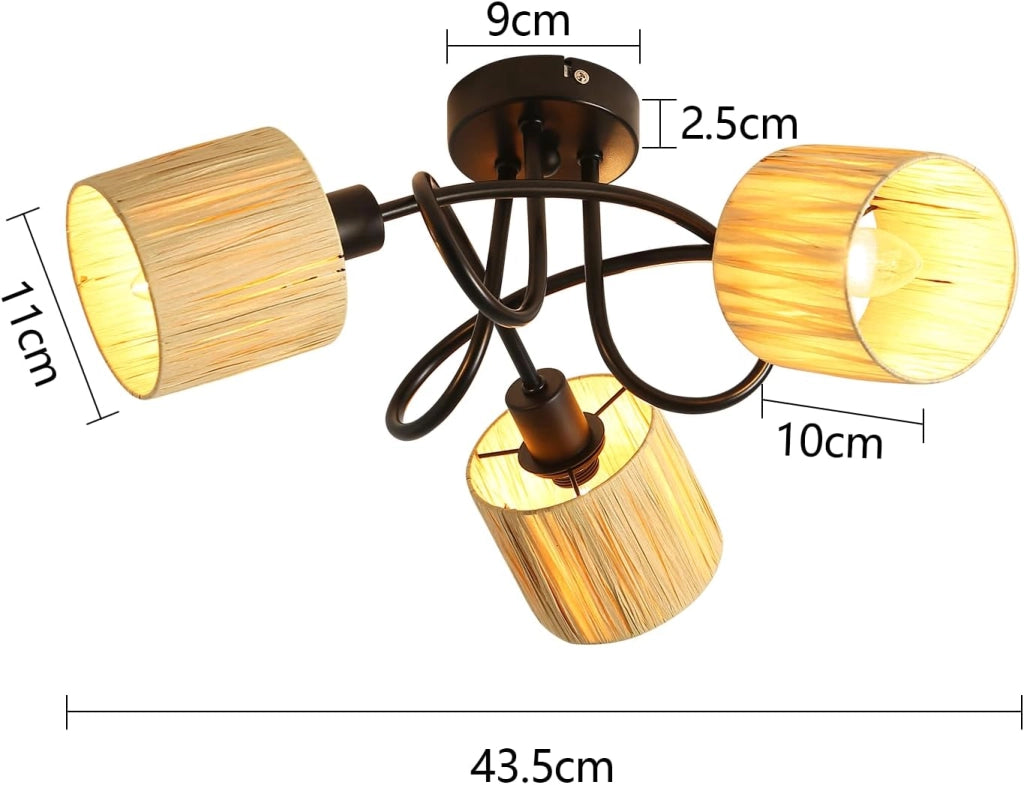 ZMH Faretto da soffitto a 3 luci E14 Nero Naturale Lampada da soffitto Carta Soggiorno